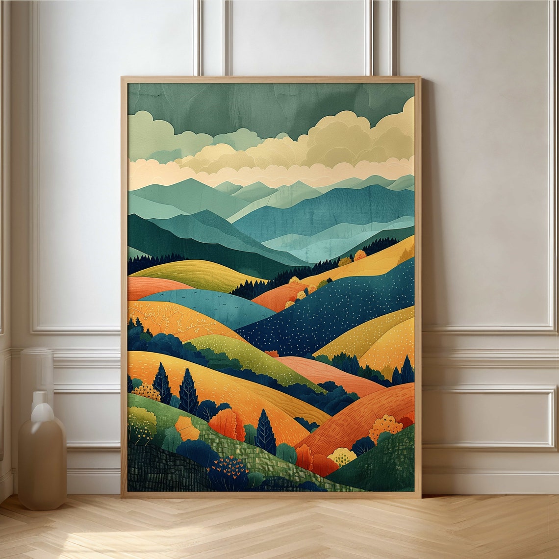 Colorful Layered Rolling Hills Autumn Mountain Landscape Poster