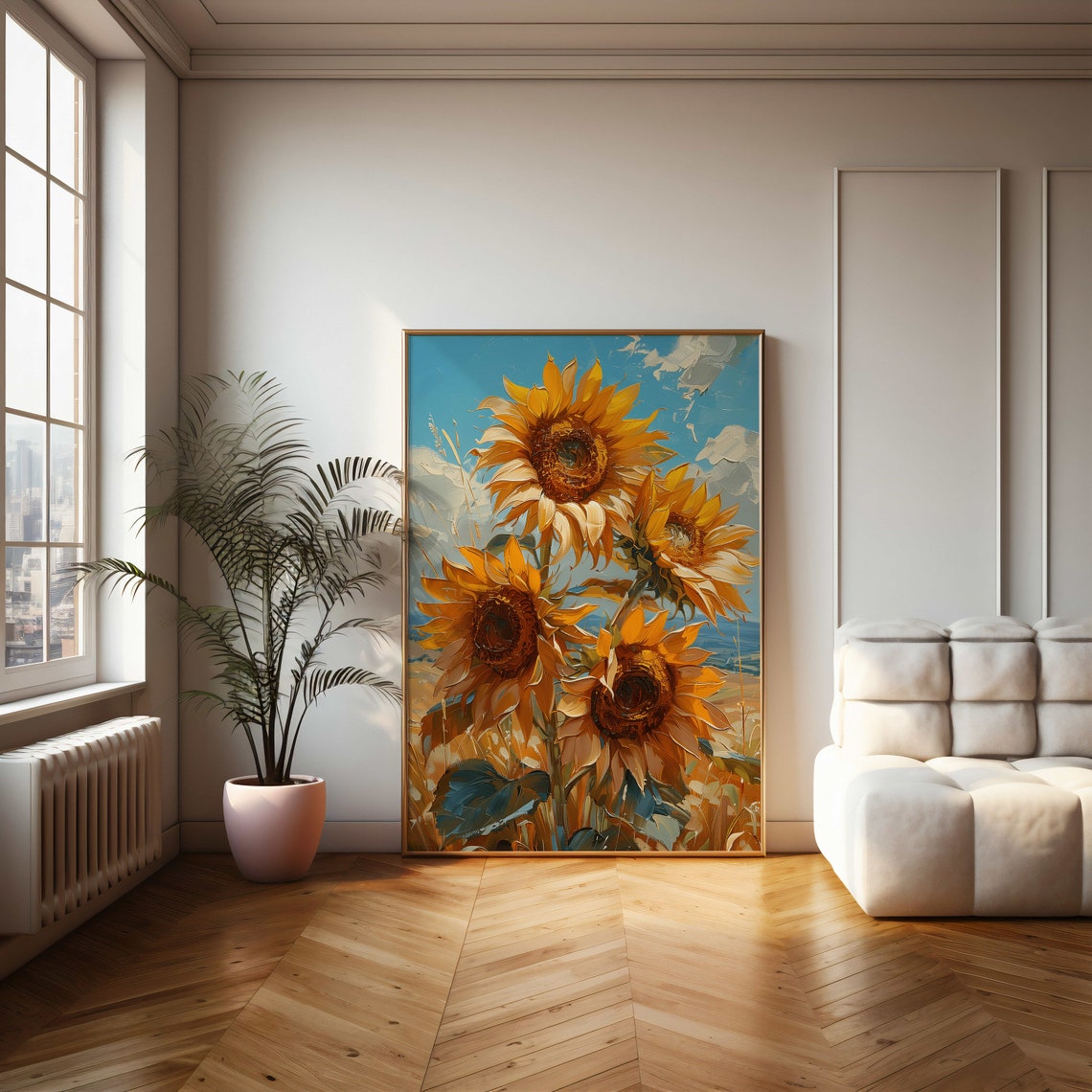 Golden Sunflowers Under a Bright Blue Sky Impressionist Poster - Image 2