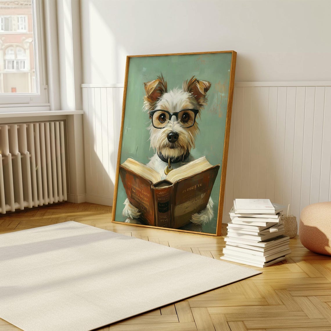 Scholarly Terrier Dog With Glasses Reading A Book Funny Poster - Image 5