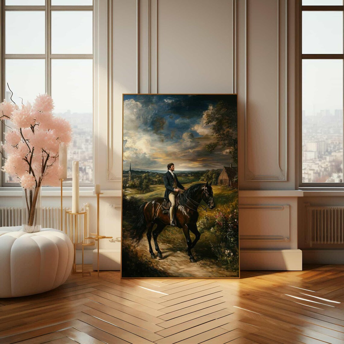 Gentleman on Horseback in Countryside Classic Oil Painting Poster - Image 4