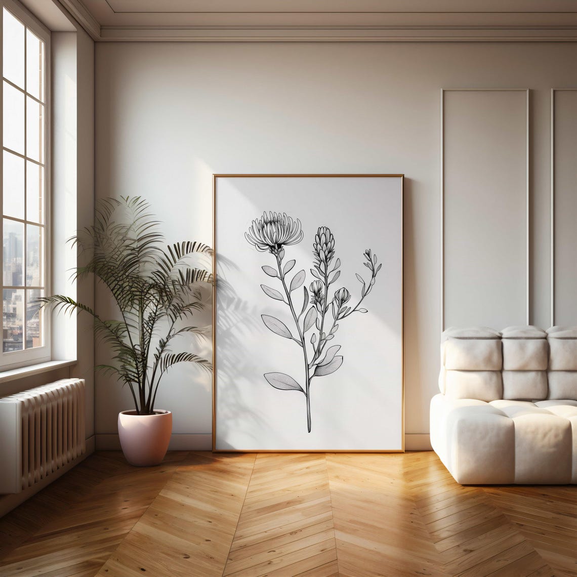 Protea Stems And Buds Pencil Sketch Black White Botanical Art Poster - Image 2