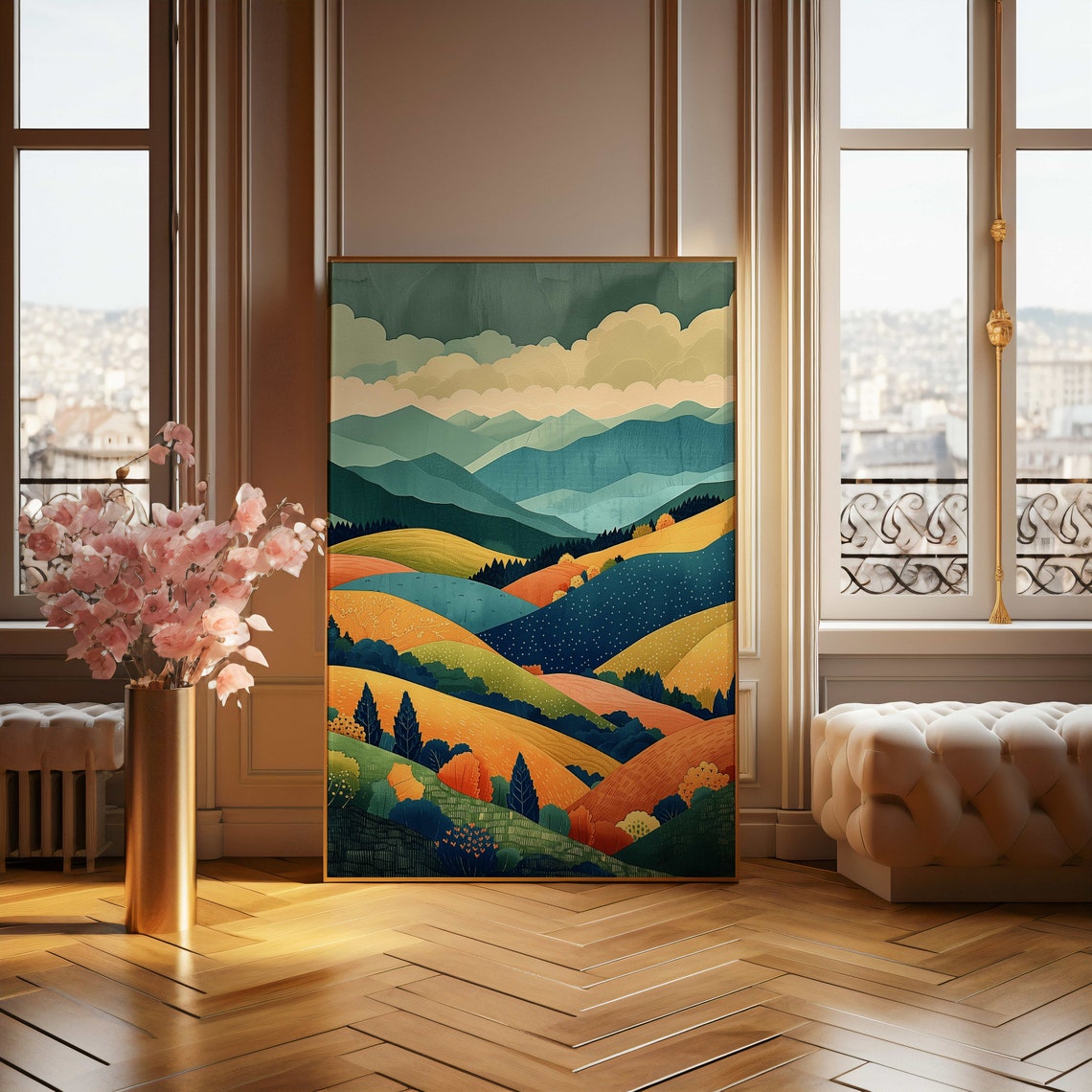 Colorful Layered Rolling Hills Autumn Mountain Landscape Poster - Image 4