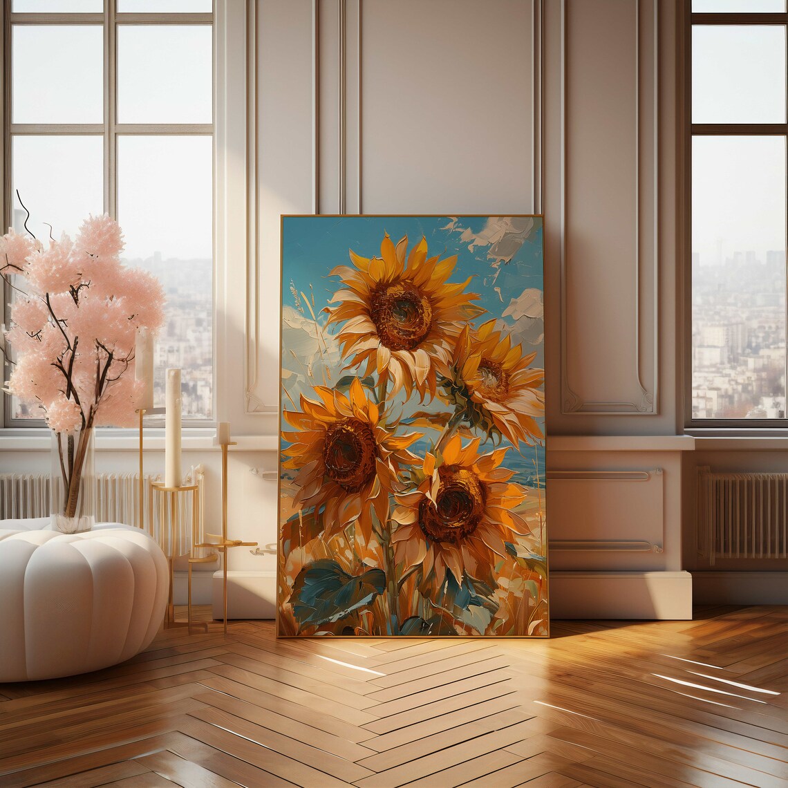 Golden Sunflowers Under a Bright Blue Sky Impressionist Poster - Image 4