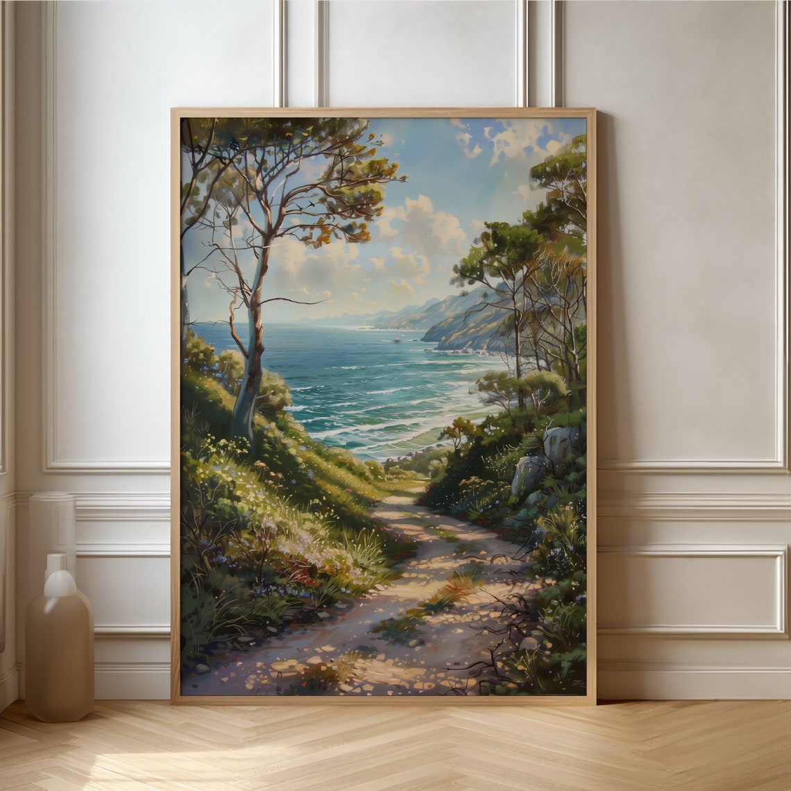 Sunlit Coastal Path Through Pines To The Sea Landscape Poster