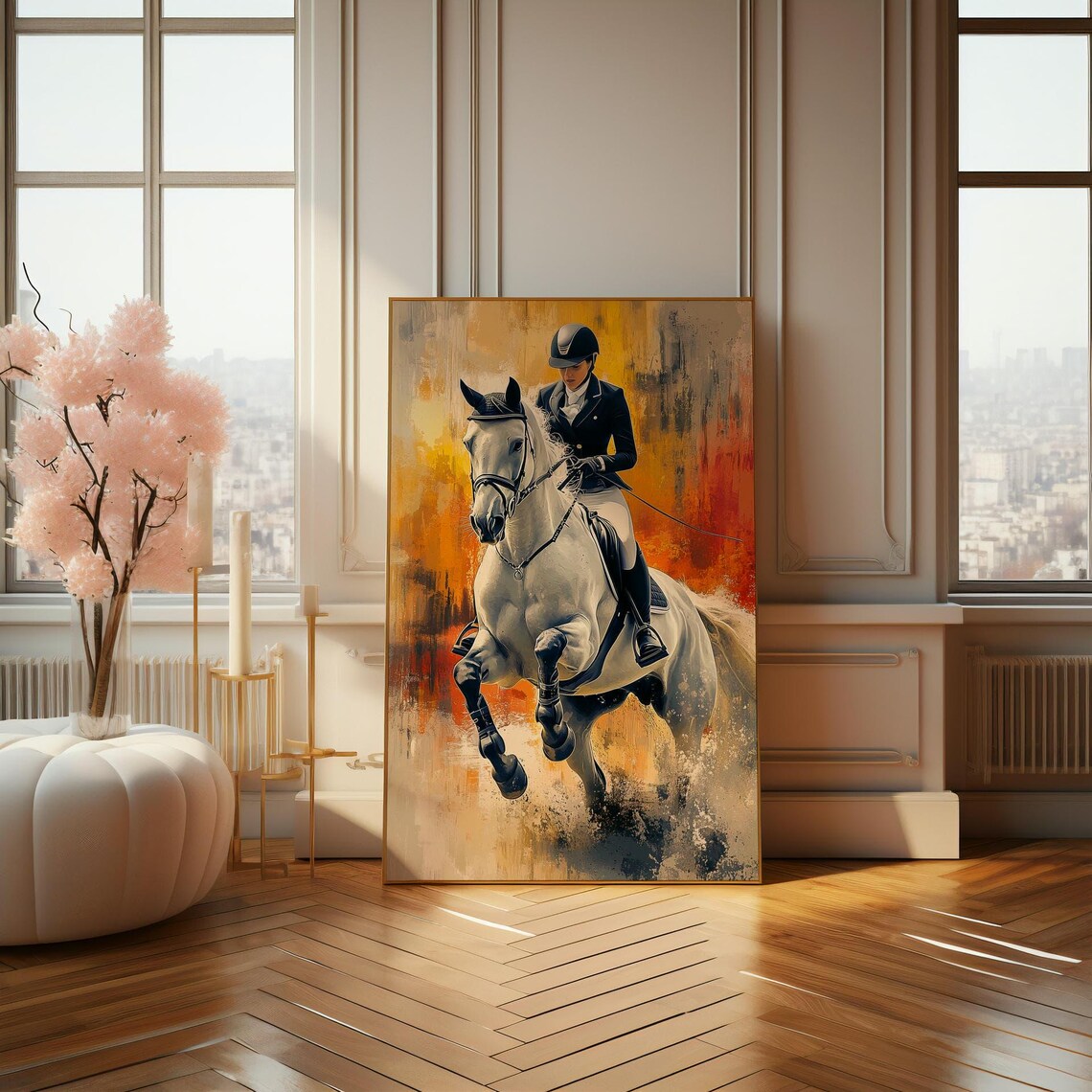 Show Jumping Rider on White Horse Painterly Equestrian Sport Poster - Image 4