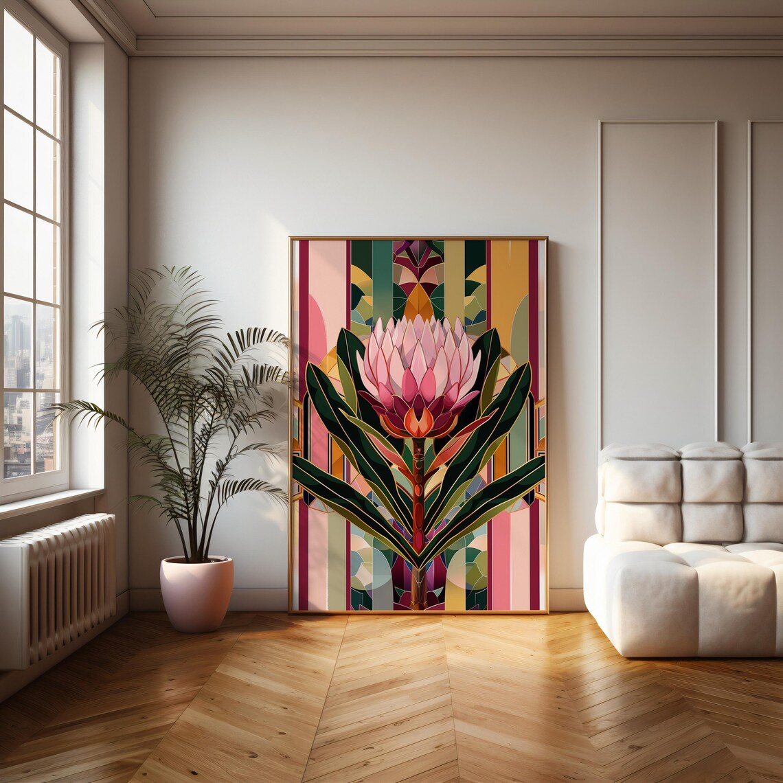 Art Deco Protea, Stained Glass Style Poster Print - Image 2