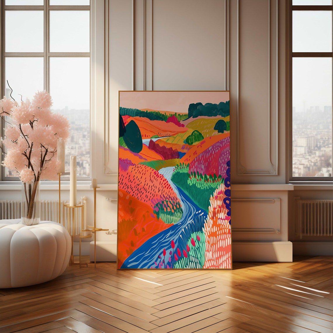 Colorful Winding River Valley Countryside Abstract Art Poster - Image 4