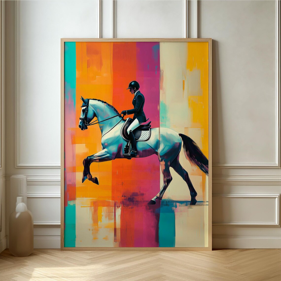 Dressage Rider on White Horse Bold Pop Art Equestrian Sport Poster