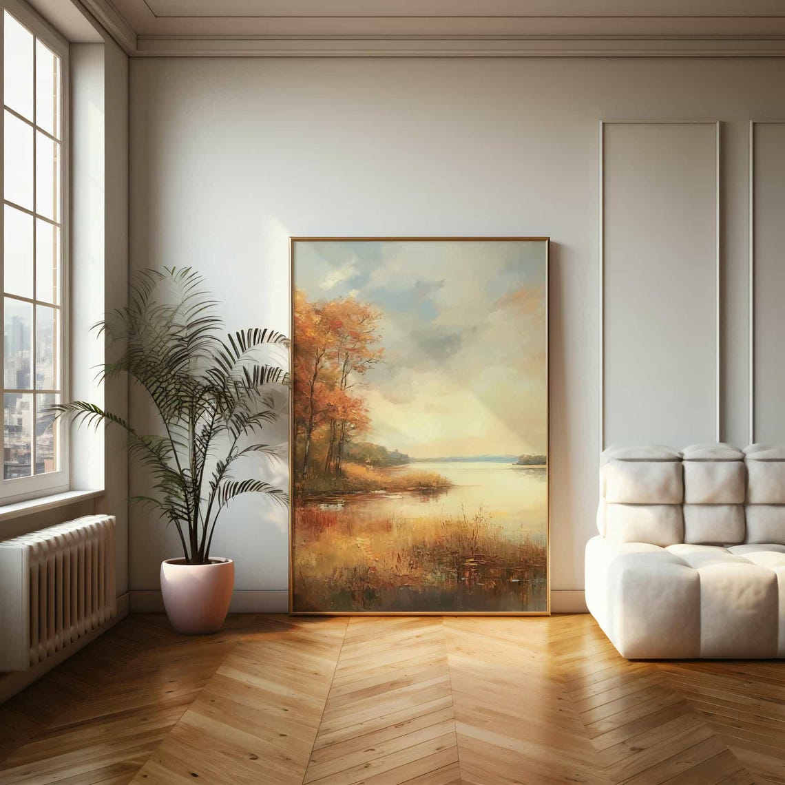 Serene Autumn Lake with Golden Trees Tranquil Landscape Poster - Image 2
