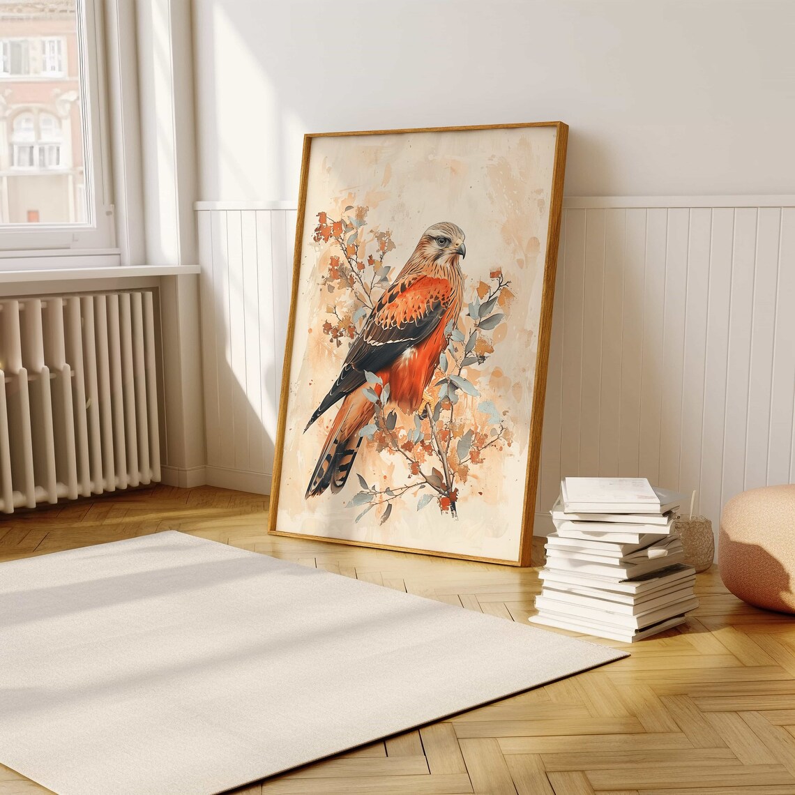 Majestic Hawk Perched On Autumn Branch Watercolor Painting Poster - Image 5