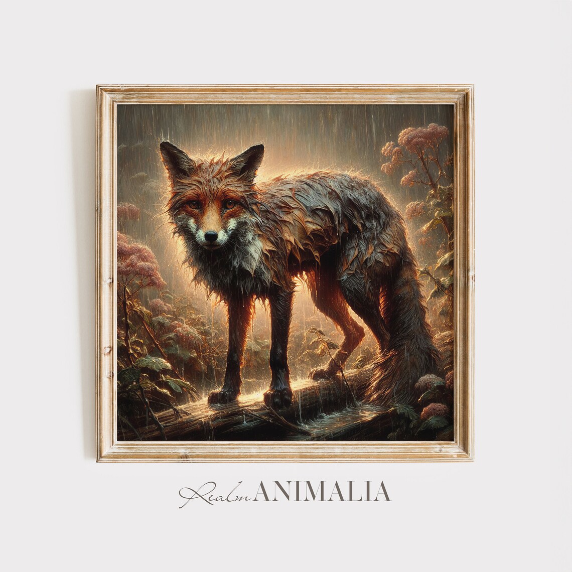 Fox In Rain Art Print, Cottagecore Forest Animal - Image 2