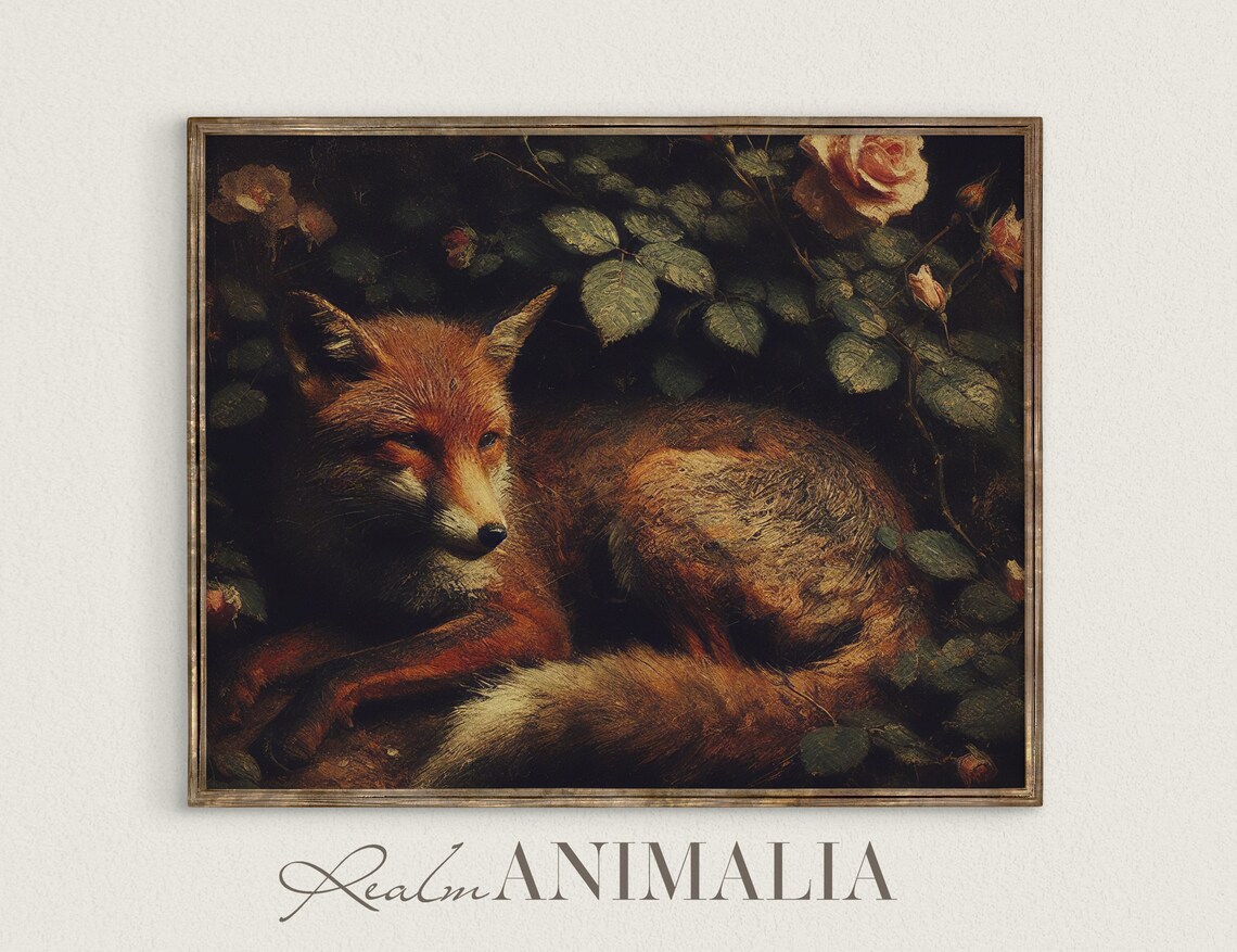 Vintage Fox Art Print, Floral Fox Fine Art