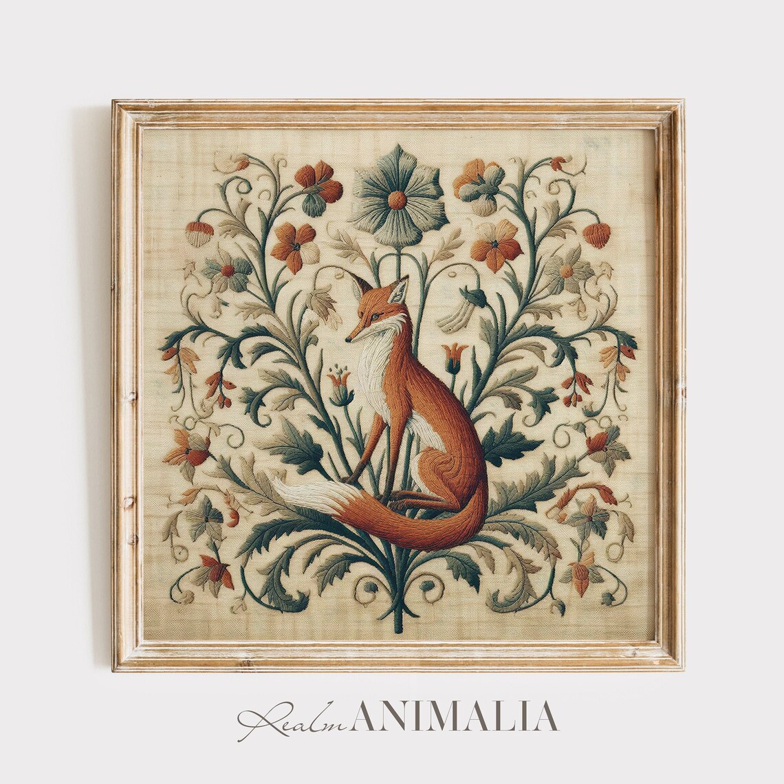 Botanical Fox Vintage Embroidery Art Print - Image 4