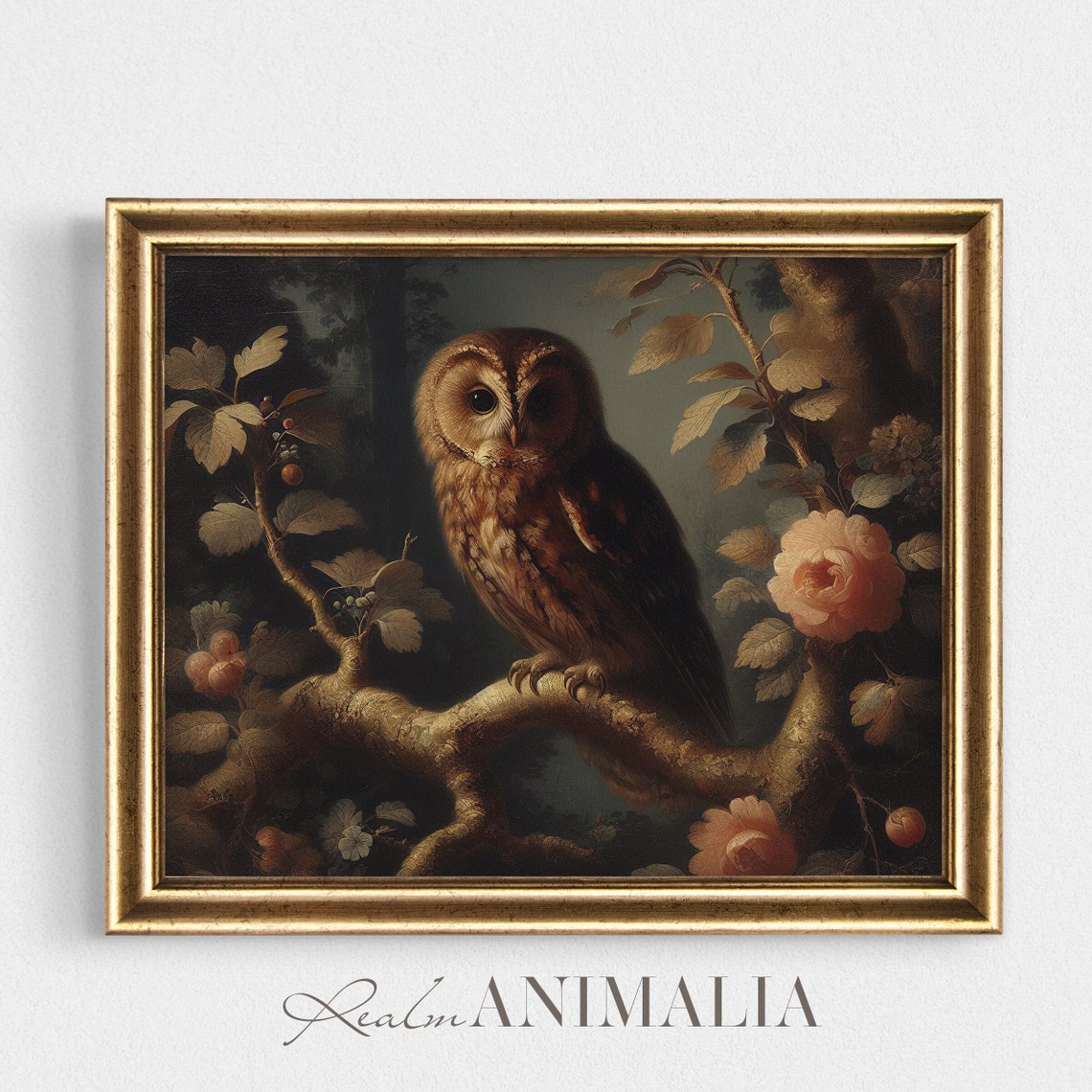 Botanical Owl Print Vintage Moody Owl Wall Art Floral Owl Bird Oil Painting Antique Nature Bird Art Ow002 - Image 4