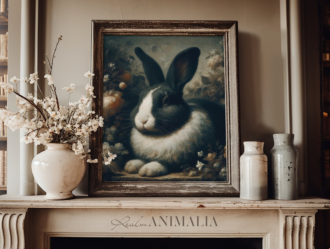 Antique Rabbit Painting, Vintage Cottage Easter Art Print - Image 3