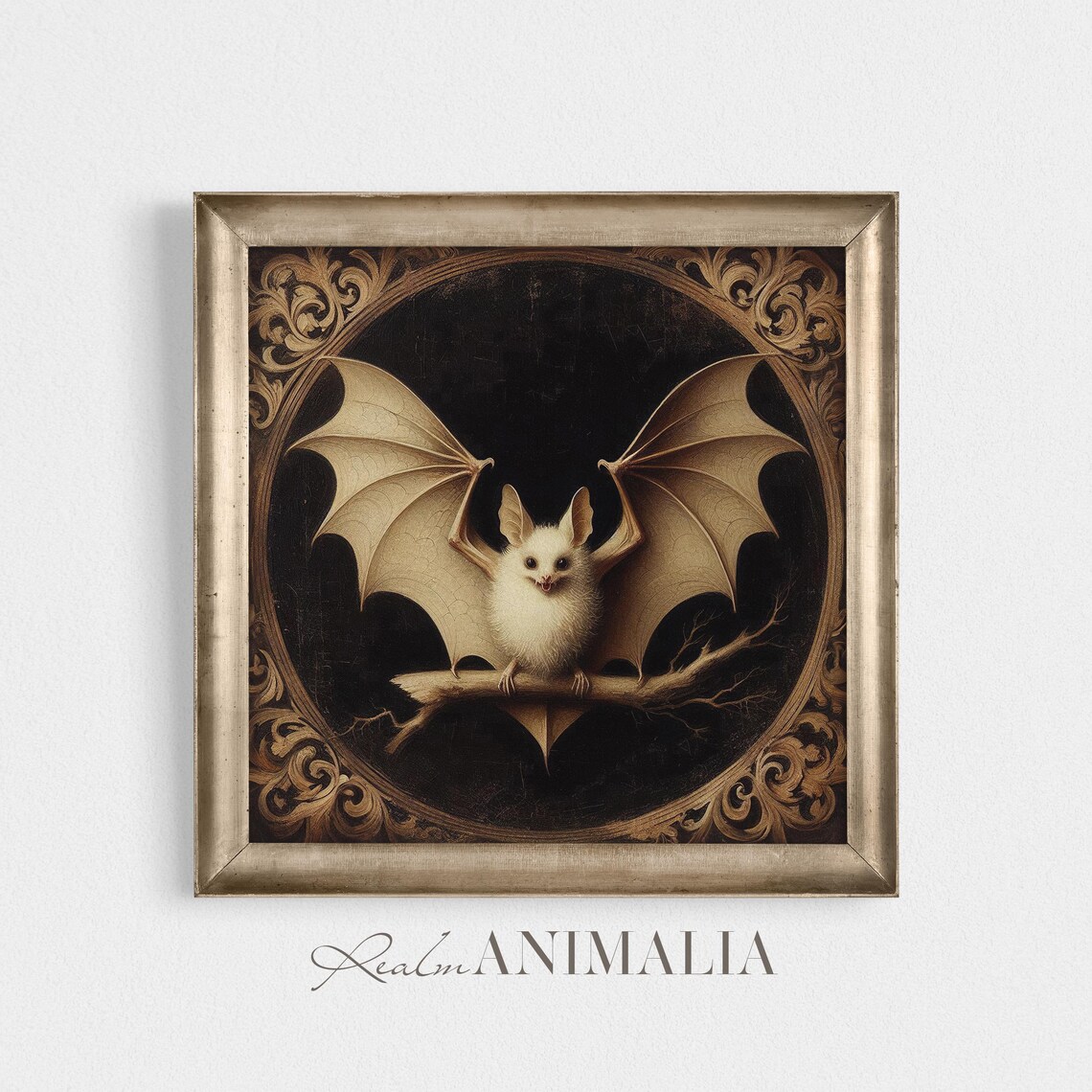 White Bat Square Print, Moody Gothic Decor - Image 4