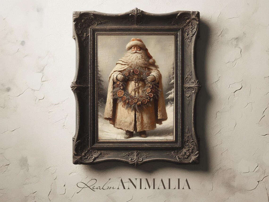 Vintage Santa Claus Art Print, Neutral Christmas Decor - Image 2