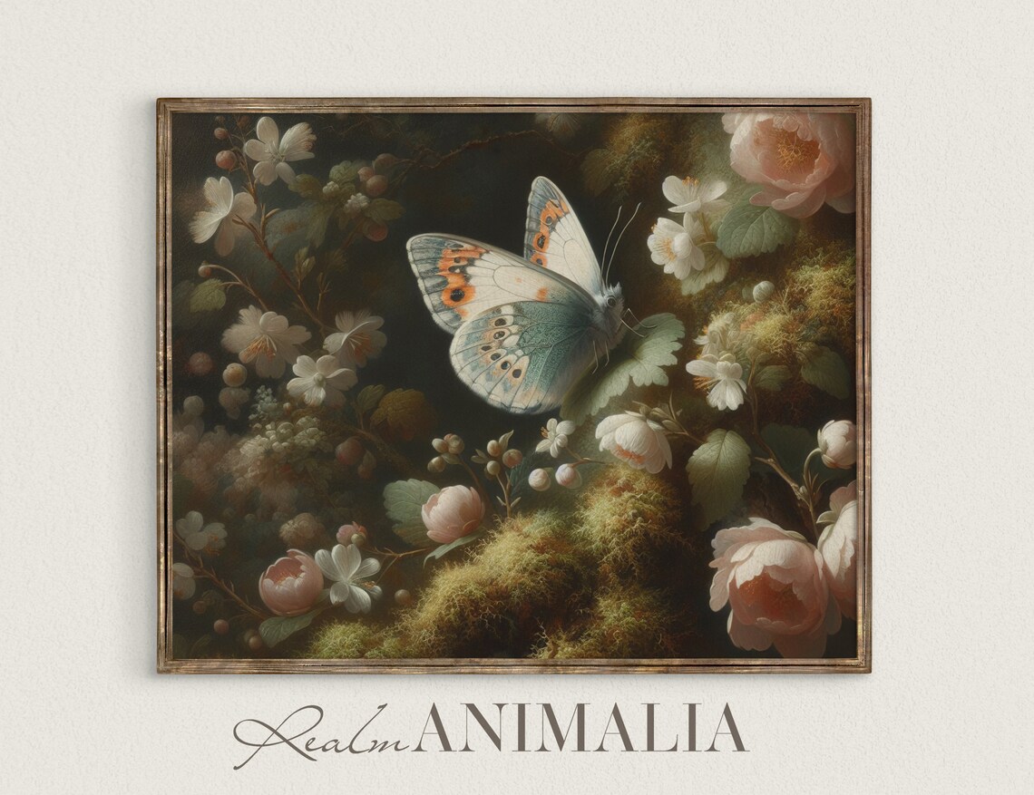 Floral Butterfly Vintage Painting Art Print