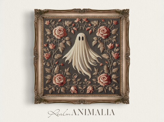 Ghost In Rose Tapestry Square Victorian Floral Halloween Art Print