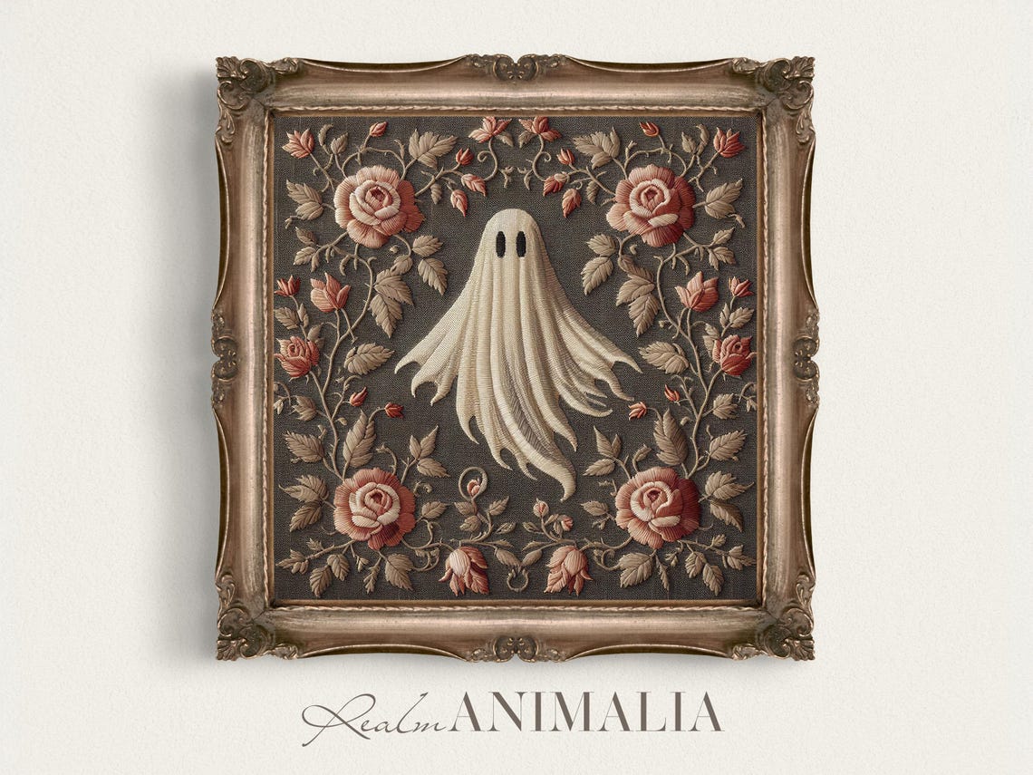 Ghost In Rose Tapestry Square Victorian Floral Halloween Art Print