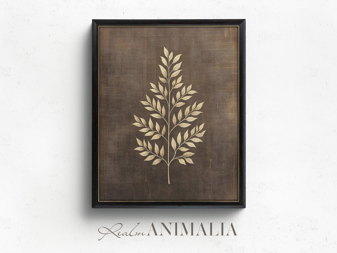 Botanical Leaf Textile Art Print, Vintage Style - Image 4