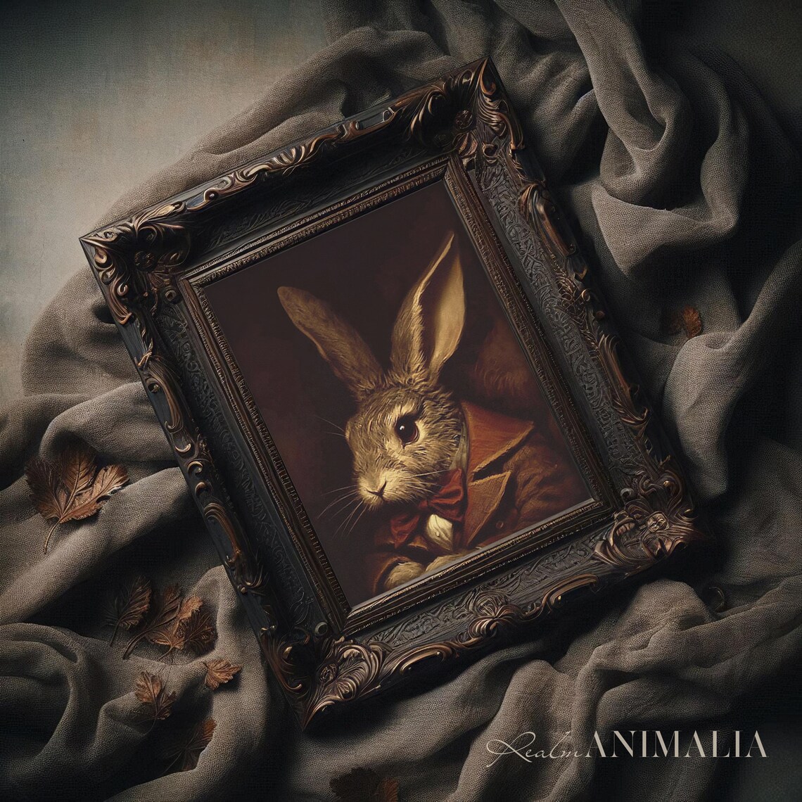 Storybook Rabbit In Vintage Coat And Bow Tie Portrait Painting Poster - Image 3