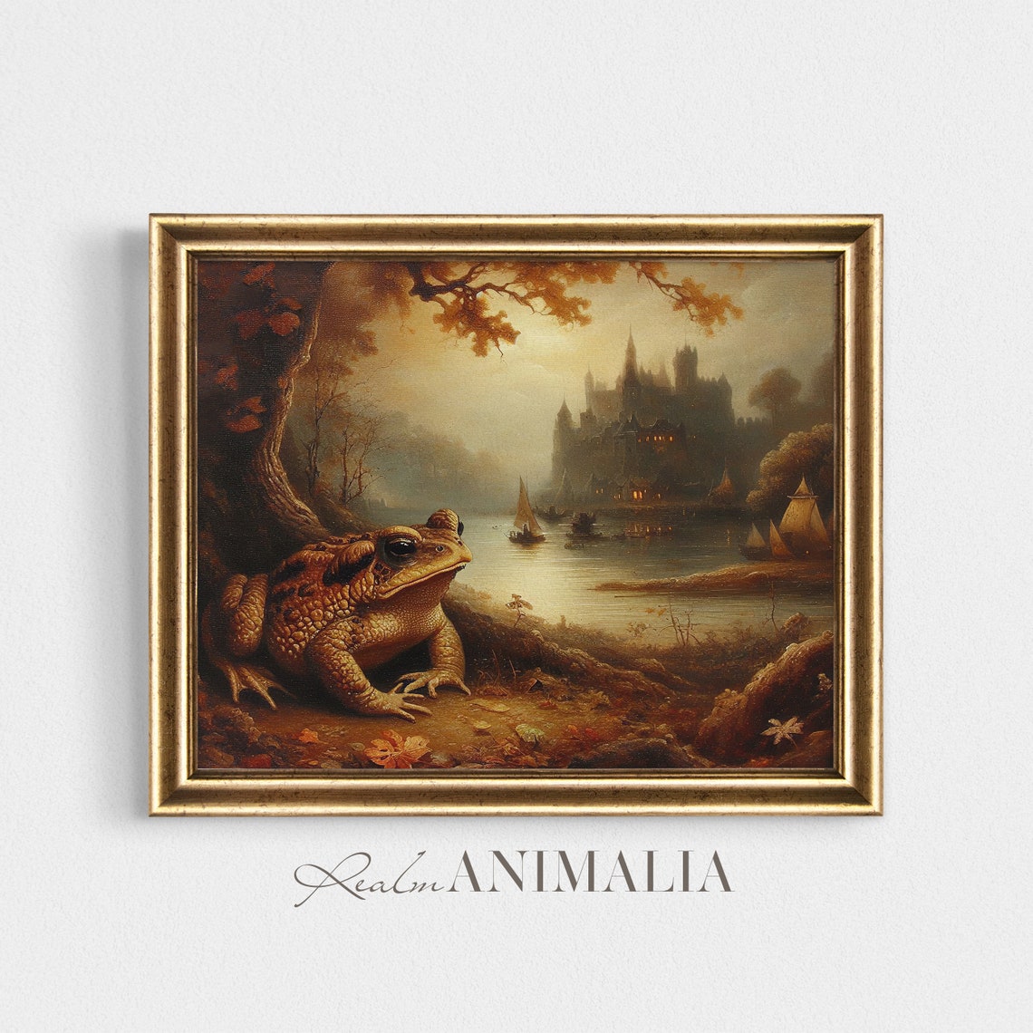 Giant Toad By Misty Lake With Castle Autumn Landscape Fairytale Print - Image 2