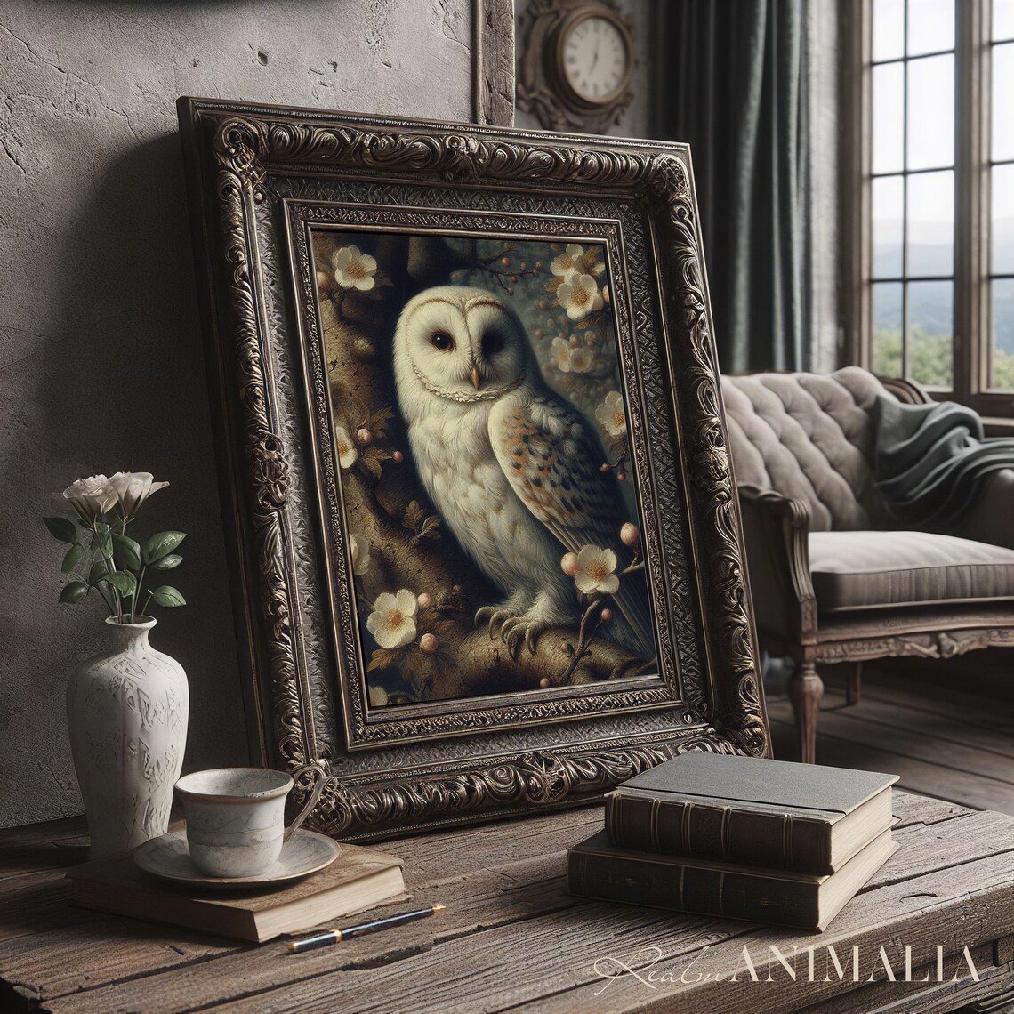 Moody White Owl Vintage Art Print, Cottagecore Decor - Image 3