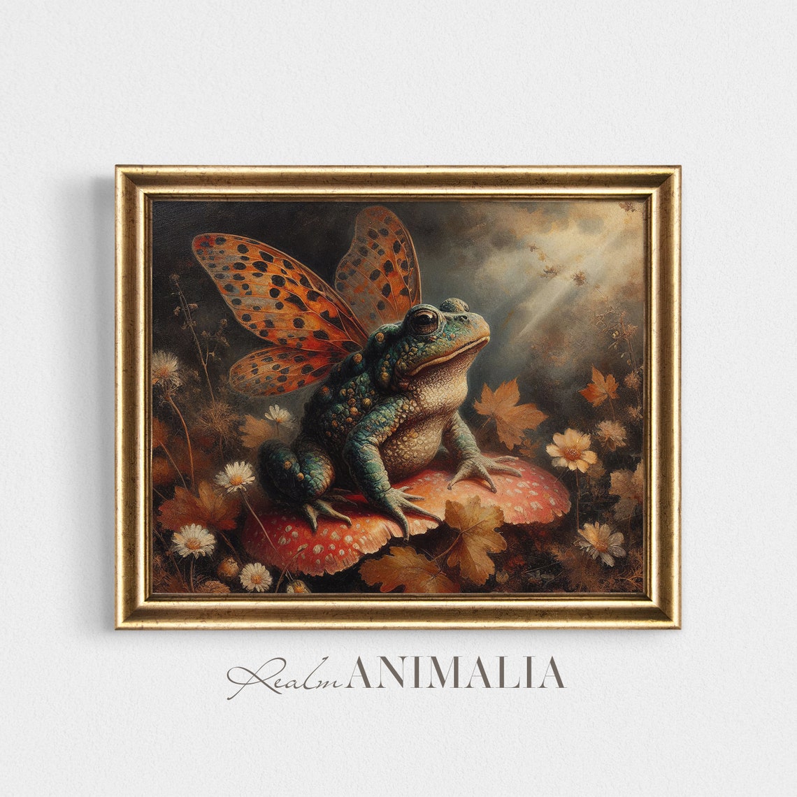 Fairy Toad With Butterfly Wings On Mushroom Autumn Fairytale Art Print - Image 2
