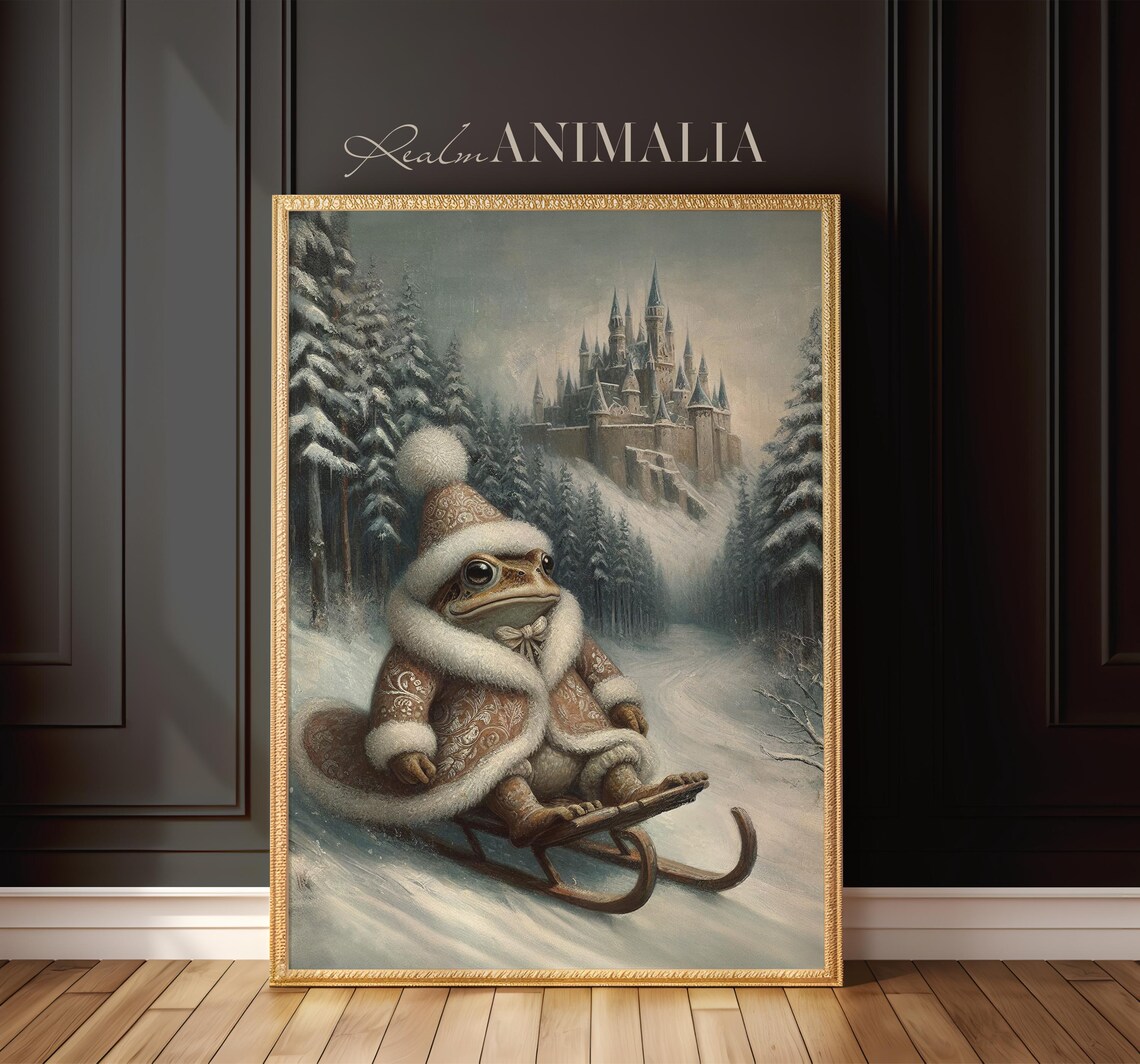 Winter Sledding Toad Vintage Storybook Art Print - Image 2