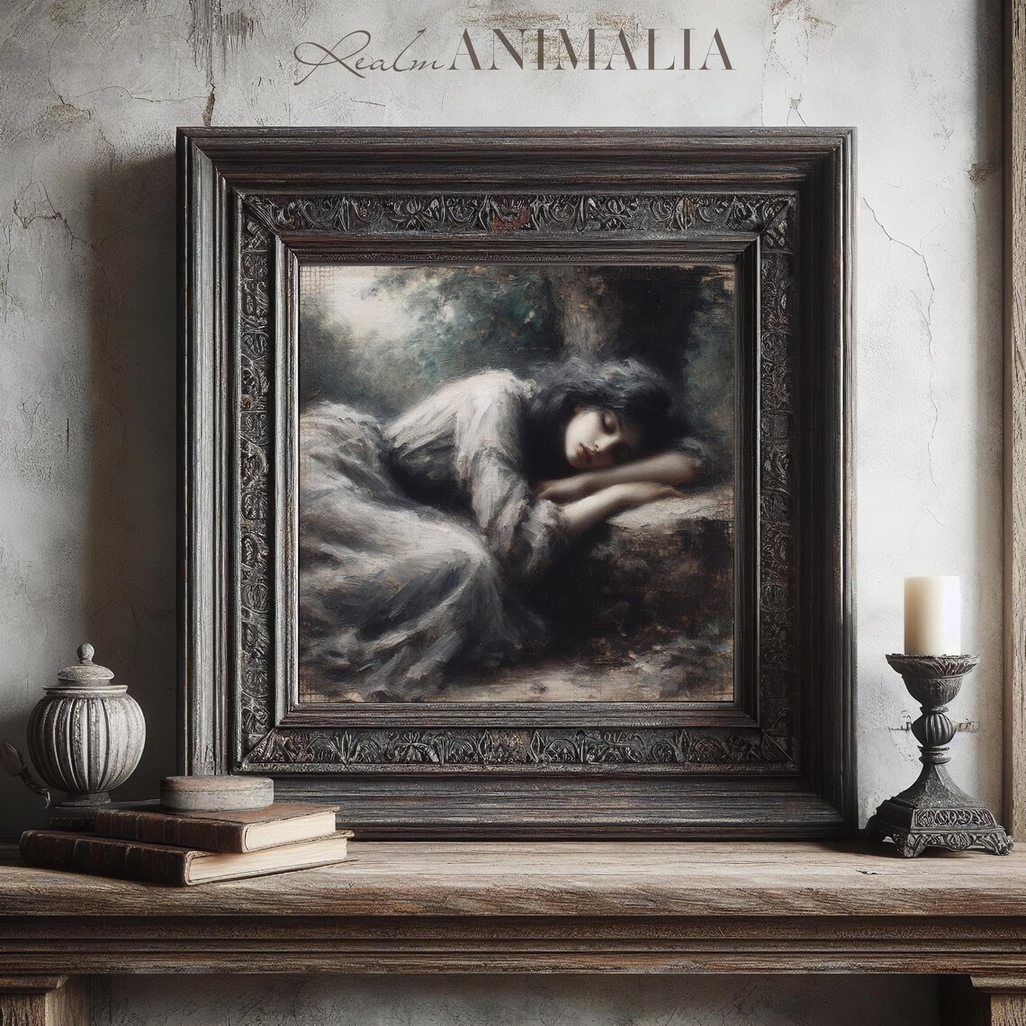 Sleeping Woman In Forest Dark Romantic Vintage Portrait Poster - Image 3