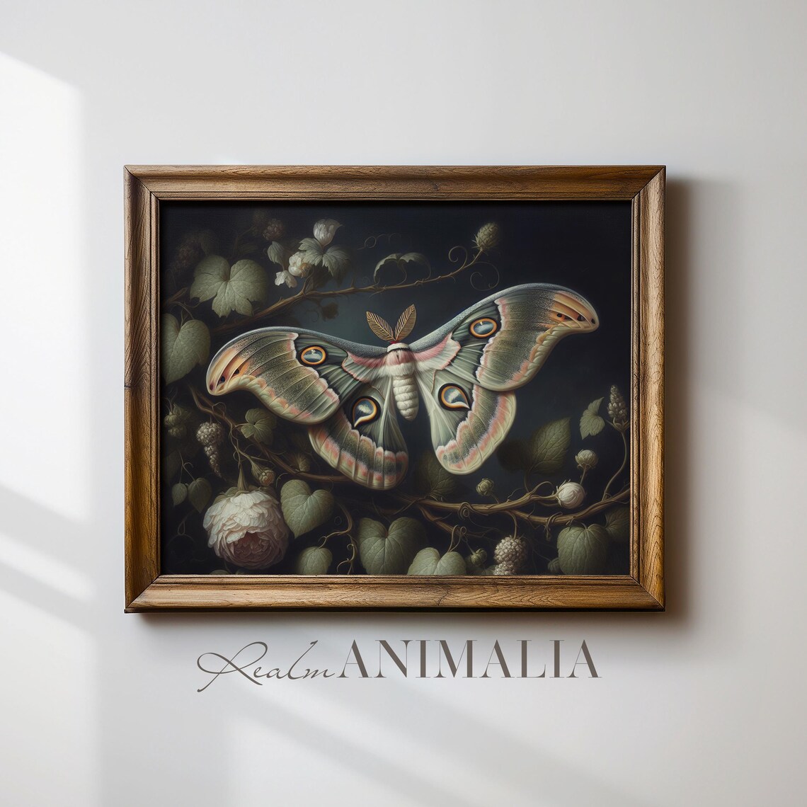Moth Art Print, Moody Dark Floral Botanical - Image 2