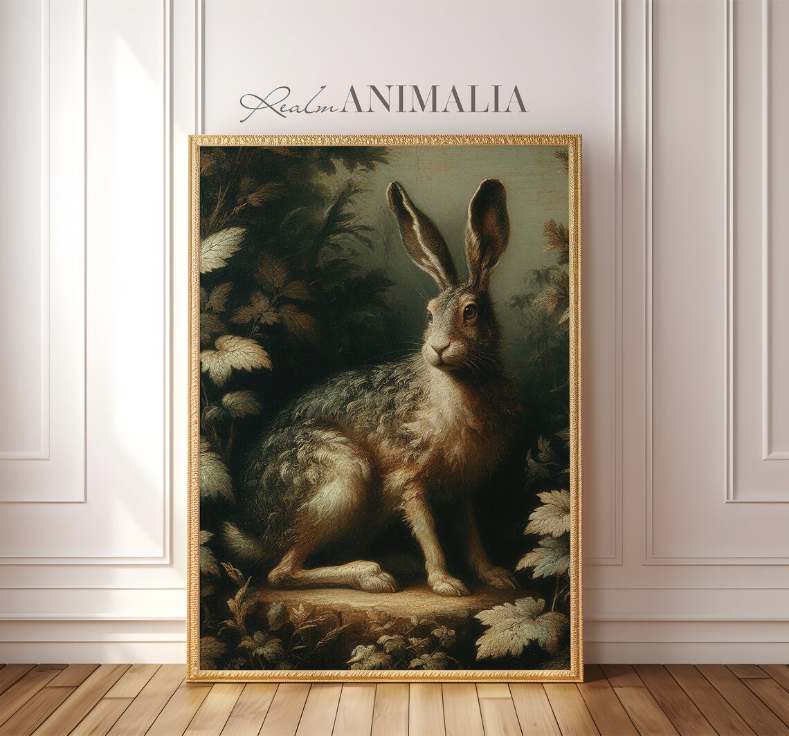 Vintage Rabbit Painting, Antique Hare Art Print - Image 3