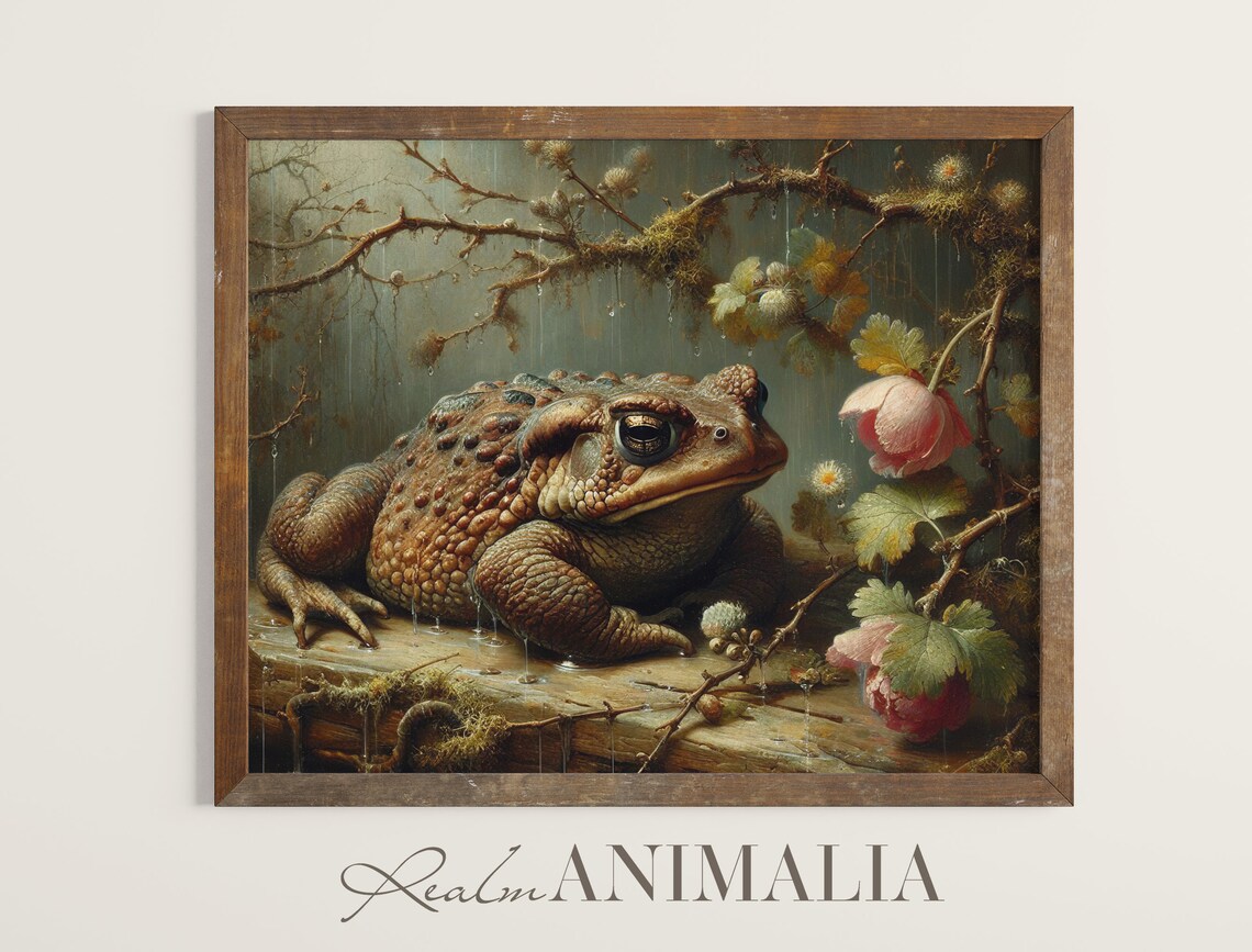 Toad In Rain Vintage Cottagecore Art Print