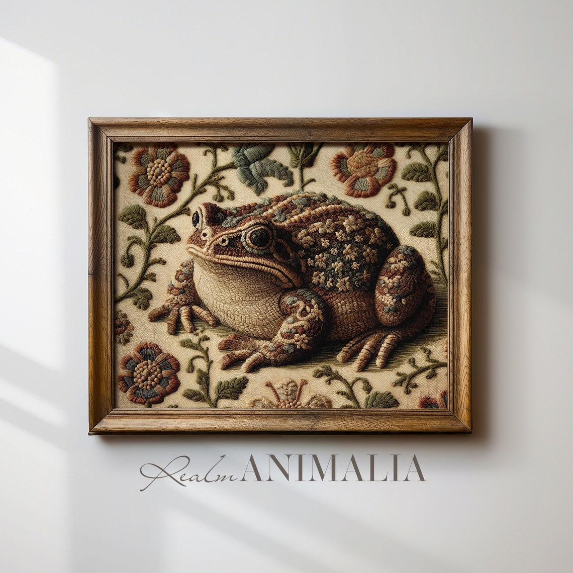 Toad Vintage Embroidery Style Botanical Floral Tapestry Neutral Poster - Image 2