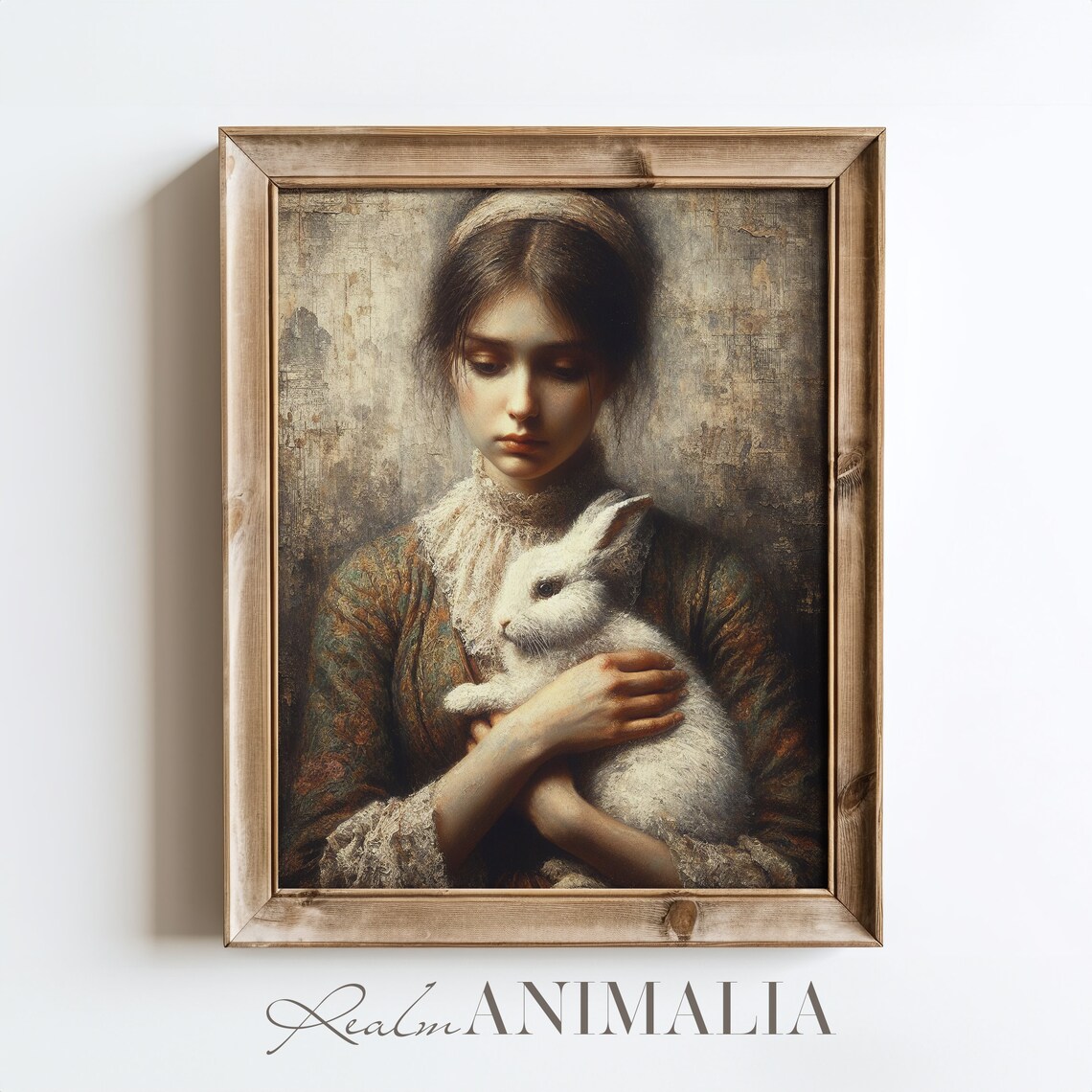 Vintage Girl Holding White Rabbit Tender Oil Painting Portrait Art Poster - Image 4
