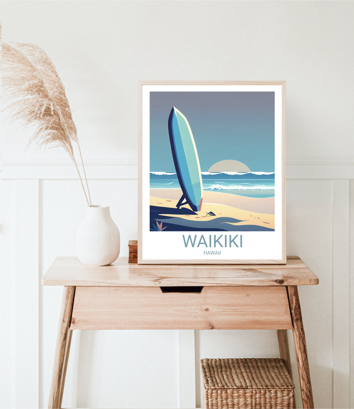 Waikiki Hawaii Surfboard Sunset Beach Retro Vintage Travel Poster Art - Image 4