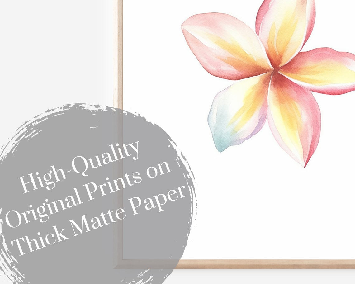 Pink and Yellow Plumeria Bloom Watercolor Tropical Wall Art Poster - Image 4