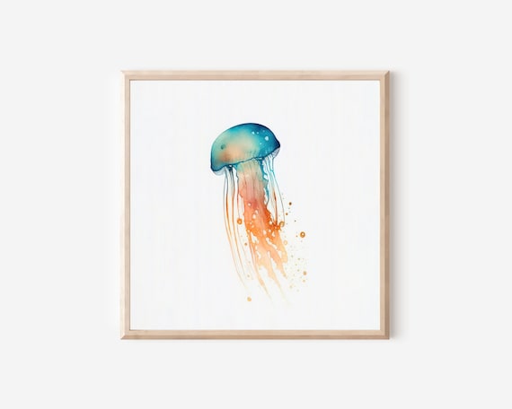 Jellyfish Watercolor Artwork Animal Artwork Minimalist Art Nursery Art Bathroom Prints Watercolor Art Coastal Artwork Jellyfish Decor