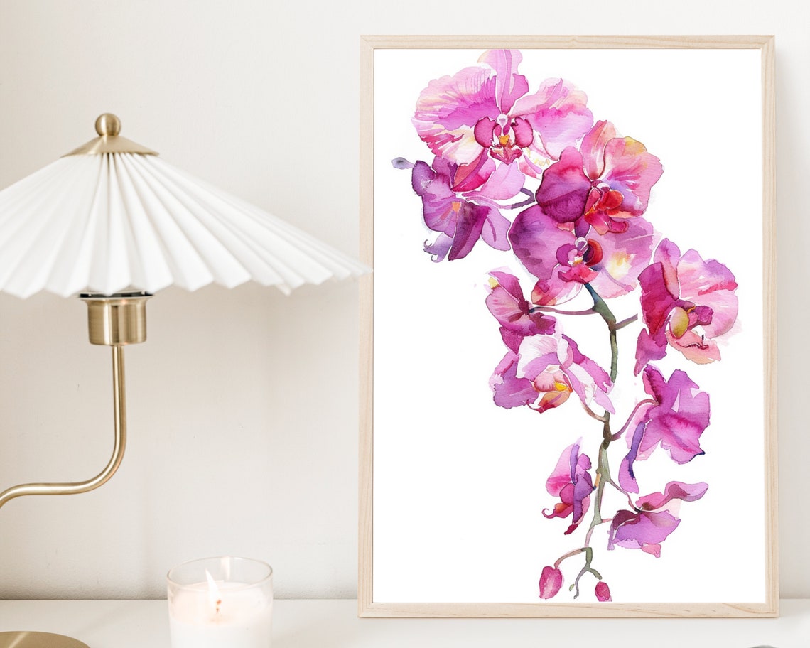 Pink Orchid Cascade Watercolor Flower Elegant Botanical Wall Poster - Image 3