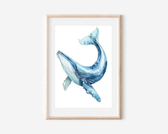 Whale Watercolor Print Animal Artwork Minimalist Art Nursery Art Bathroom Artwork Watercolor Whale Art Coastal Artwork Whale Decor
