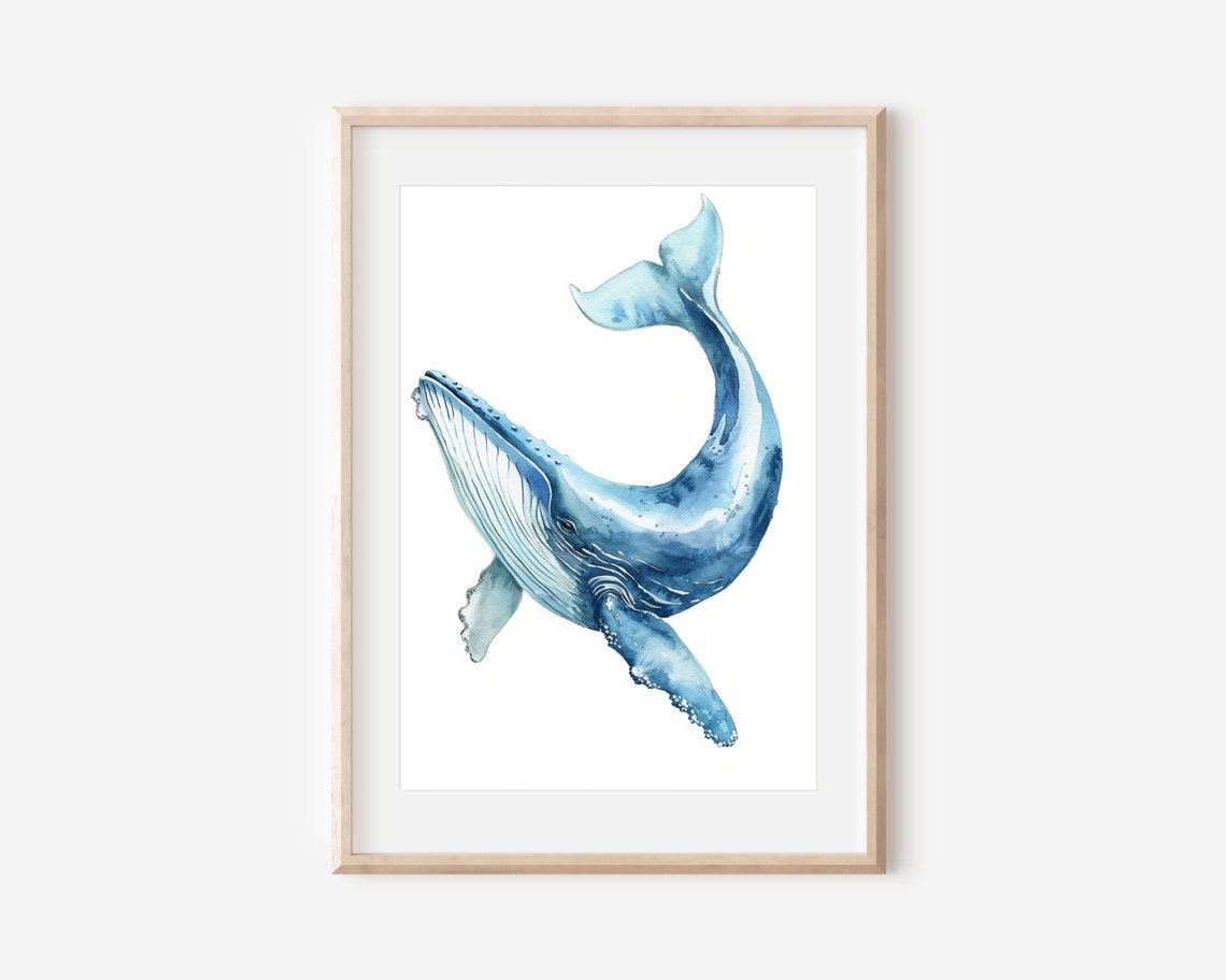 Humpback Whale Watercolor Blue Minimalist Ocean Animal Wall Poster
