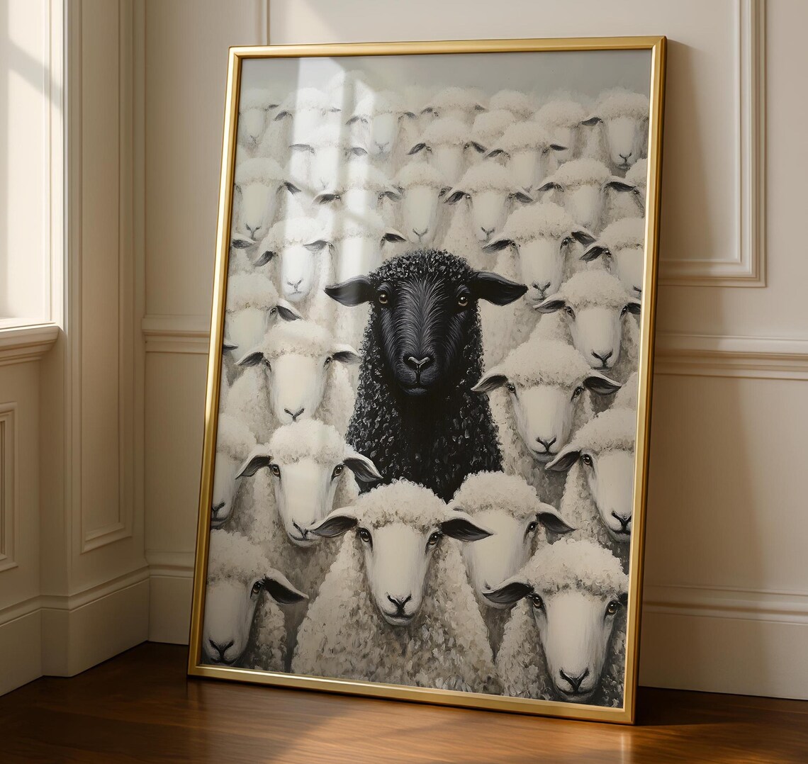 Black Sheep Art Print, Funny Farm Animal Decor
