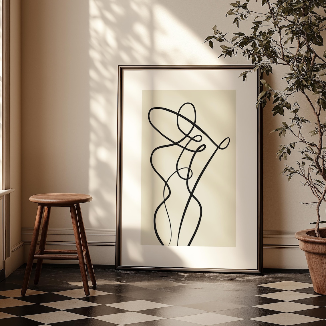 Abstract Line Art, Neutral Minimalist Art Print
