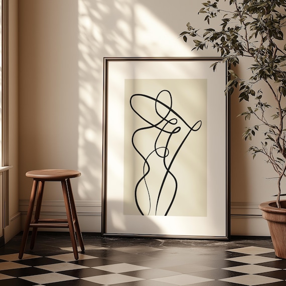 Abstract Line Art, Neutral Minimalist Art Print
