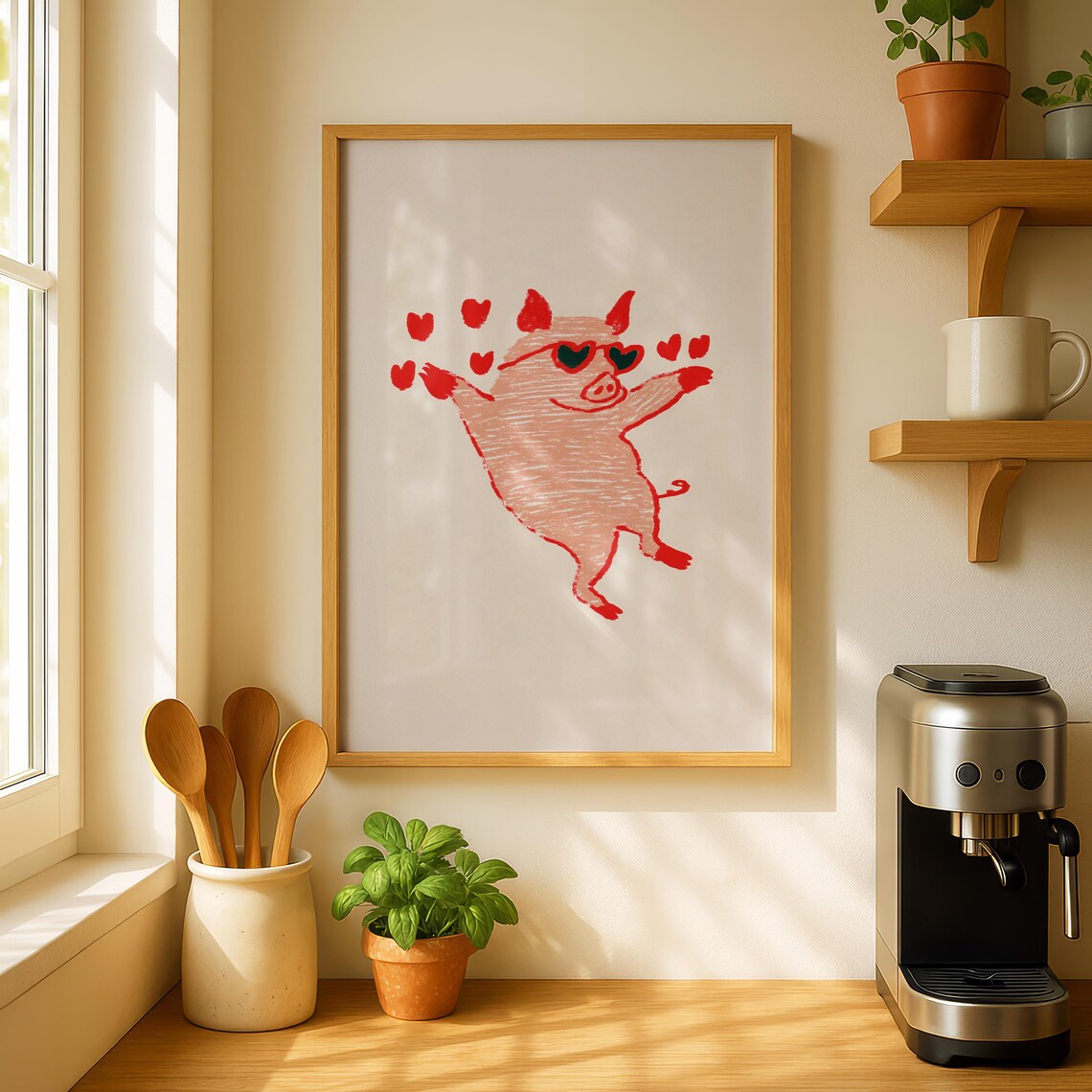 Funny Pig Art Print, Farmhouse Kitchen Decor