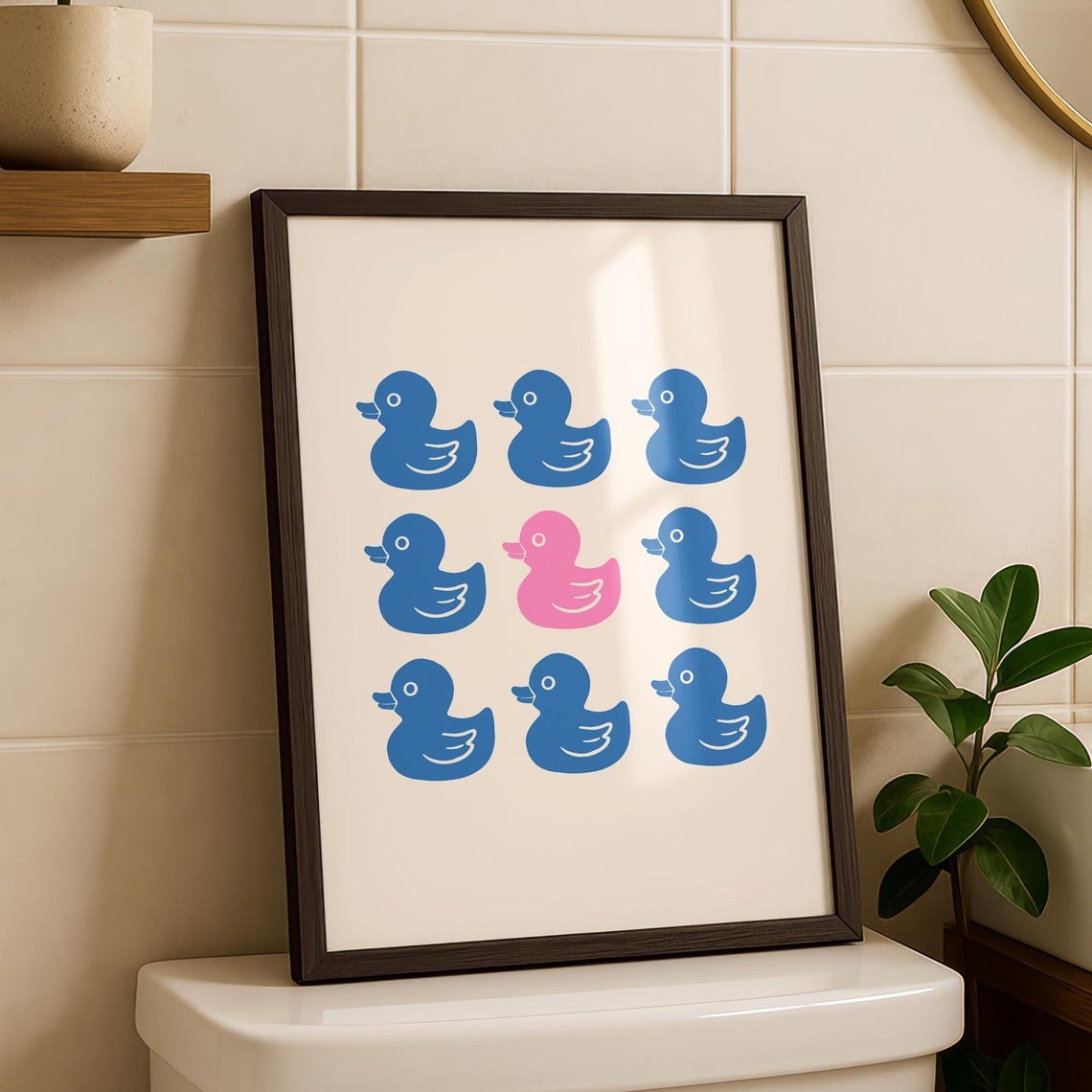 Blue Pink Rubber Duckies Playful Bathroom Kids Decor Wall Art
