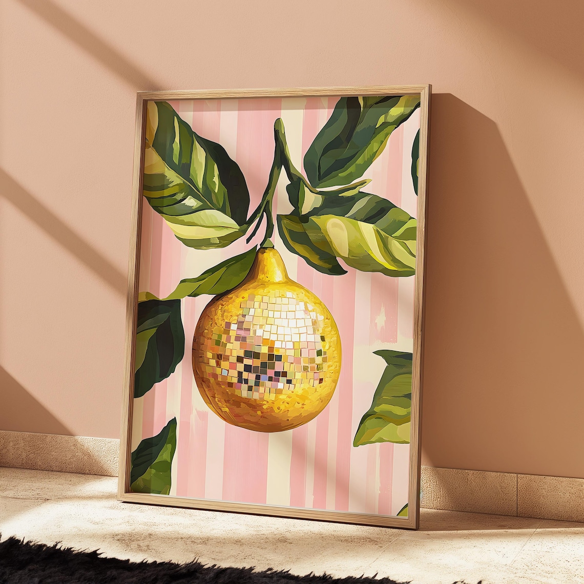 Lemon Disco Ball Print, Funky Kitchen Wall Art
