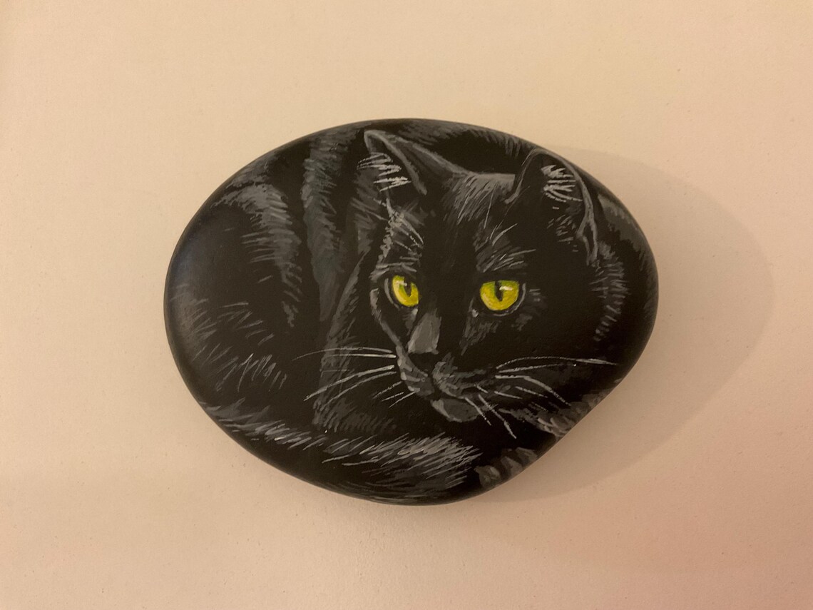 Black Cat Rock Art Painting, Animal Art Print