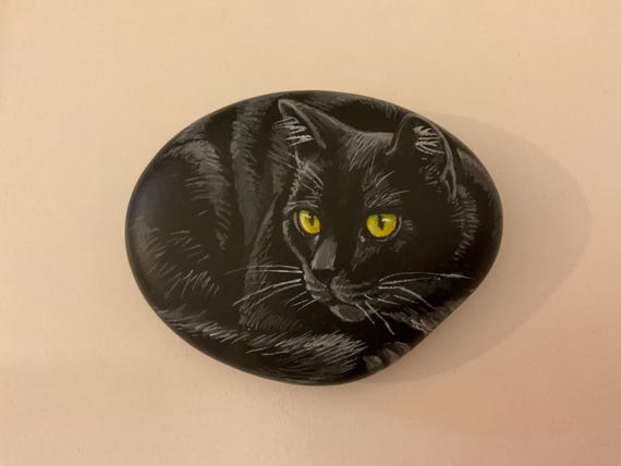 Black Cat Rock Art Painting, Animal Art Print